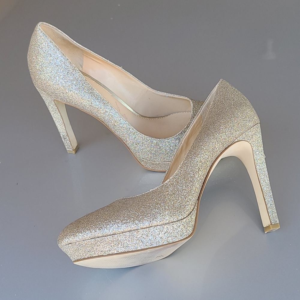 GIANNI BINI Jeanna Champagne Glitter Platform Heels 9.5 Pumps Stilettos - Picture 3 of 16